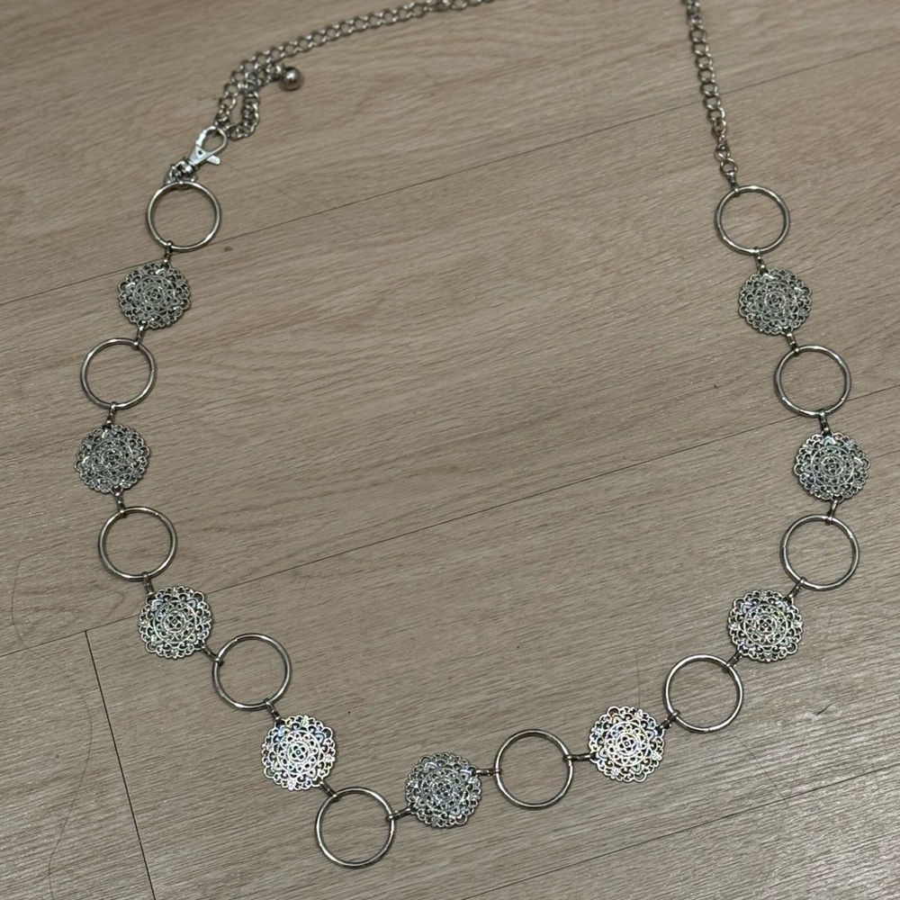 Antique Retro Silver Adjustable Chain Belt Medallion Accent for Women